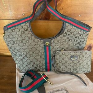 Gucci Beige and Green Tote Bag Set